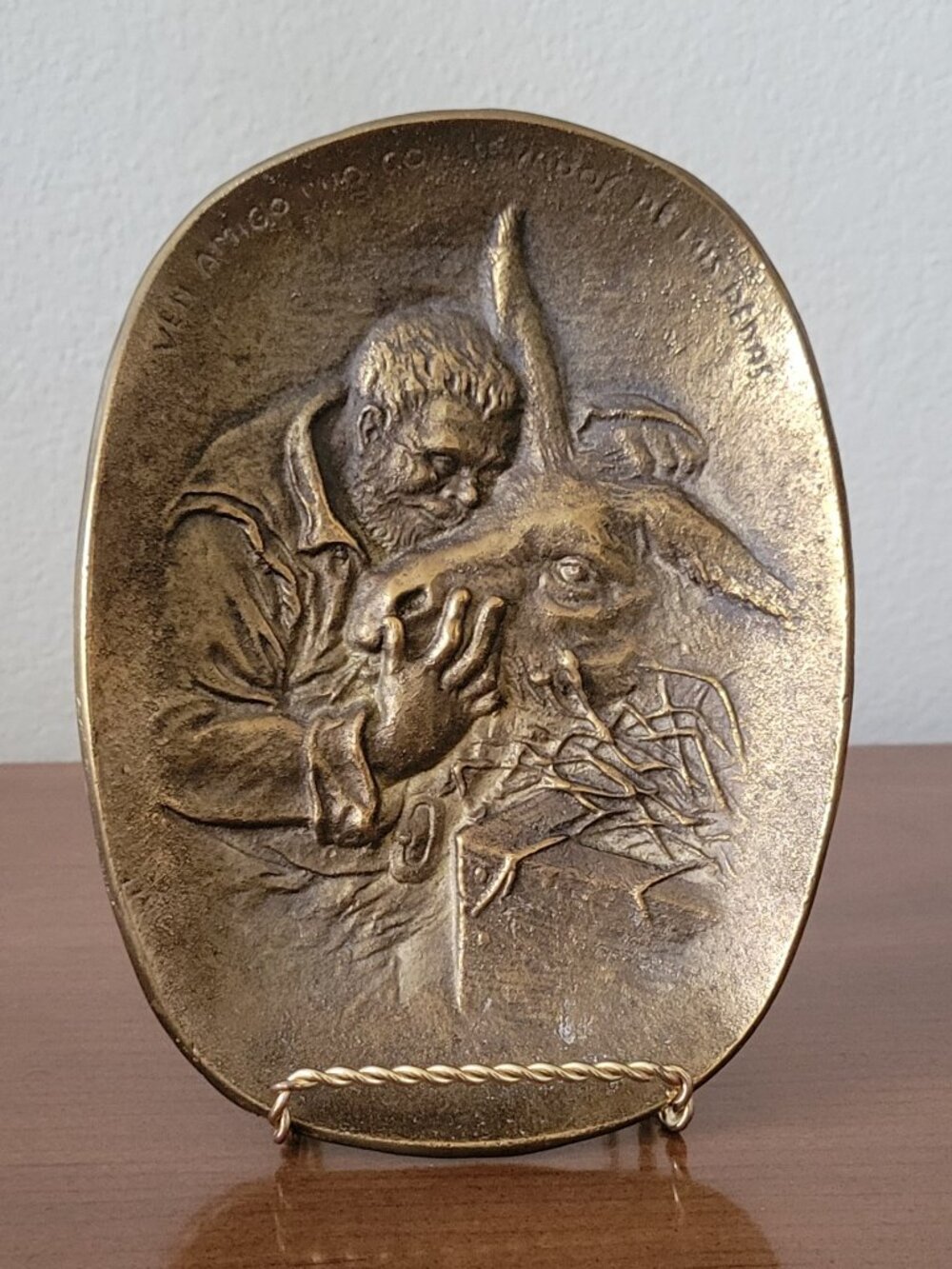 Vintage Spanish Don Quixote Sancho Panza & Donkey Cast Metal Relief Wall Plaque